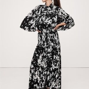 Banana Republic Black and White Pleated Gown with Mock Neck